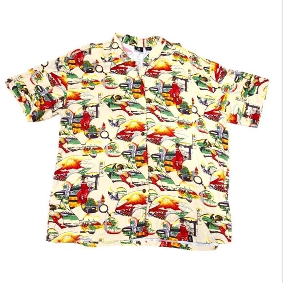 Guess Y2K Allover Giesha Print Button Down Short Sleeve Brushed Cotton | XL - Picture 1 of 8